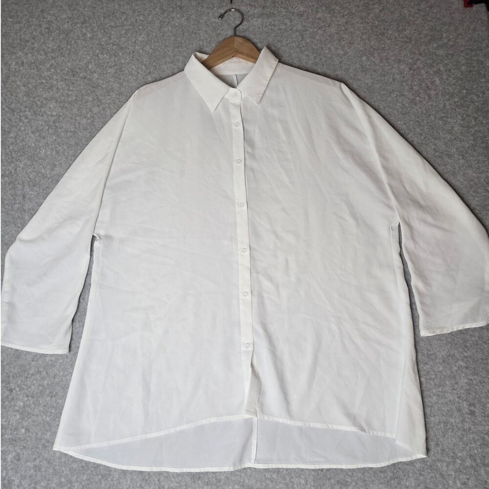 Cicy Bell Women's 3/4 Sleeve White Satin Blend Oversized Blouse - Size XL